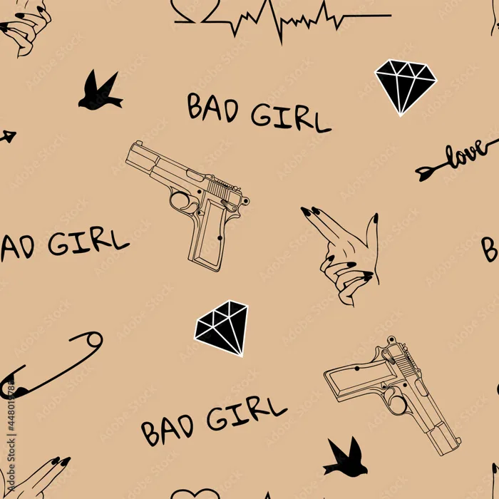 Seamless pattern for cool girls. Background with bad girl tattoo for  textiles Stock Vector | Adobe Stock