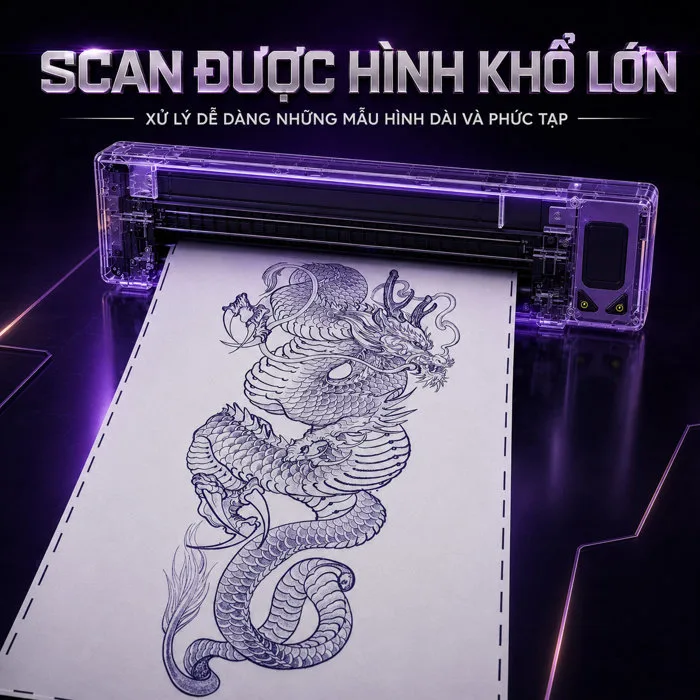 Máy Scan Hình Xăm OG FURY Không Dây In Stencil A4 - Máy scan OG tím