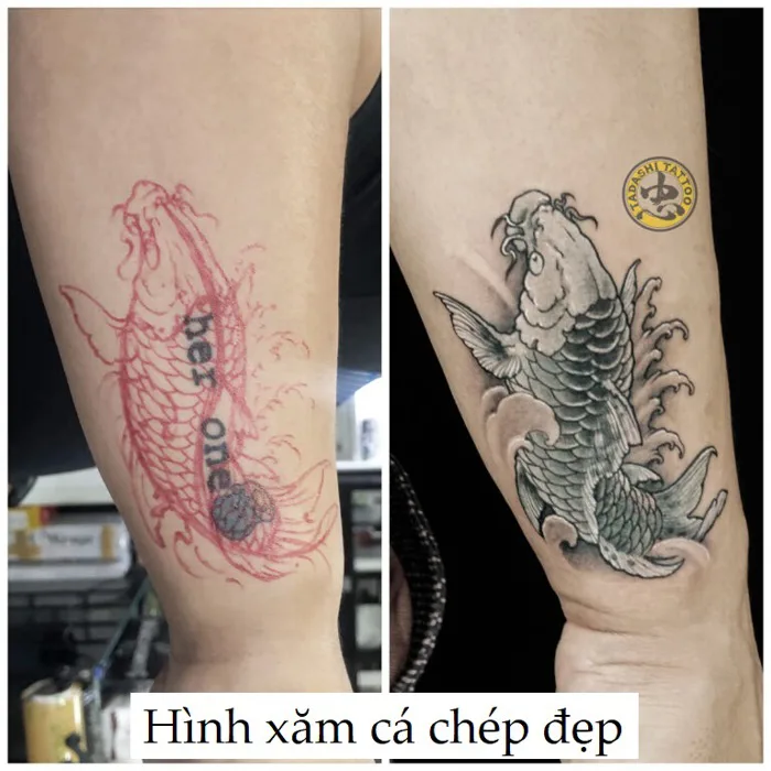 Tổng hợp +100 mẫu hình xăm cá chép trên vai, ngực, tay, chân