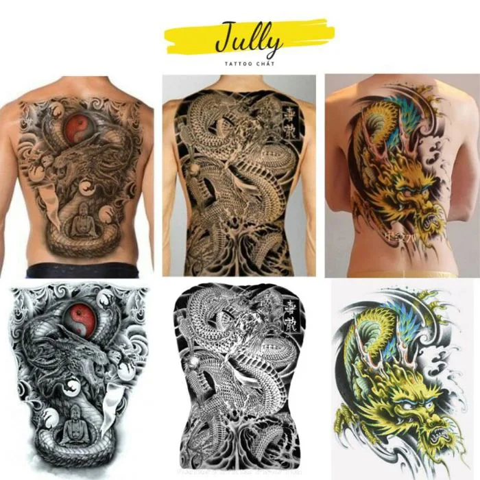 hình xăm dán kín full bít lưng hình rồng JULLY Tattoo chất (kích thước  48x34cm) hình xăm chống nước xăm tạm thời an toàn bền đẹp Hình Xăm Dán  Không Gây Kích