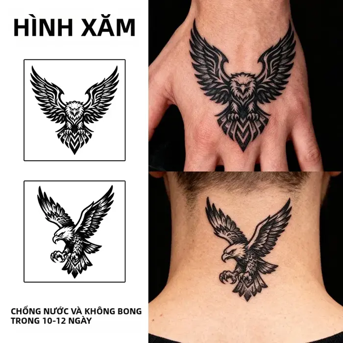 Hình Dán Hình Xăm Tạm Thời Hình Đại Bàng Mạnh Mẽ Không Thấm Nước, Bền Lâu  Đến 2 Tuần Cho Cánh Tay, Cổ, Lưng - 1 Miếng | Lazada Việt Nam
