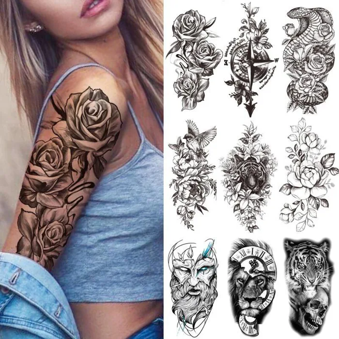 Hình Xăm Dán Tạm Thời Họa Tiết Đầu Lâu / Hoa / Đầu Lâu / Hổ Màu Đen Cá Tính Cho  Nam Và | Shopee Việt Nam
