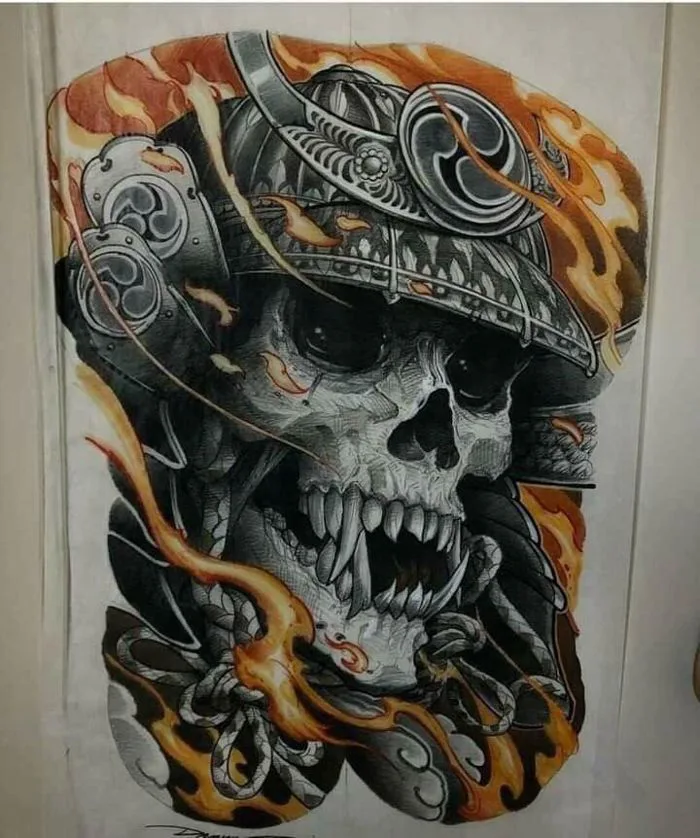 Japanese Skull Tattoo Drawing | Hình xăm đầu lâu đẹp, Hình xăm samurai, Hình  xăm mặt quỷ