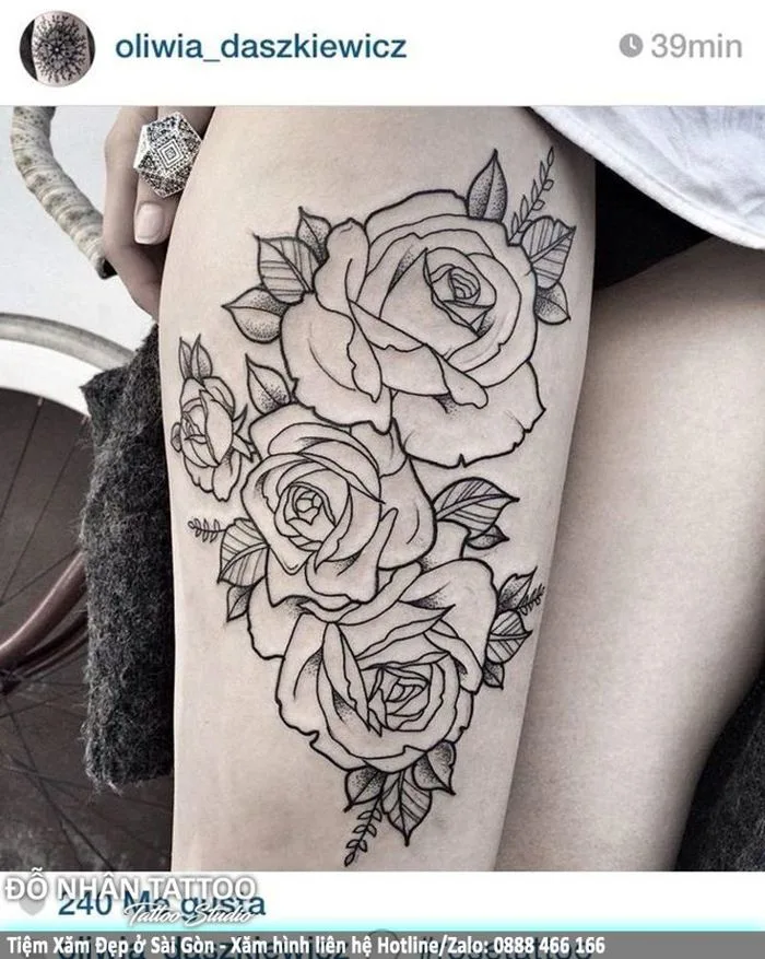 Hình xăm Hoa Hồng (0181) tại ĐỖ NHÂN TATTOO | Floral anime tattoo, Sakura  thigh tattoo,
