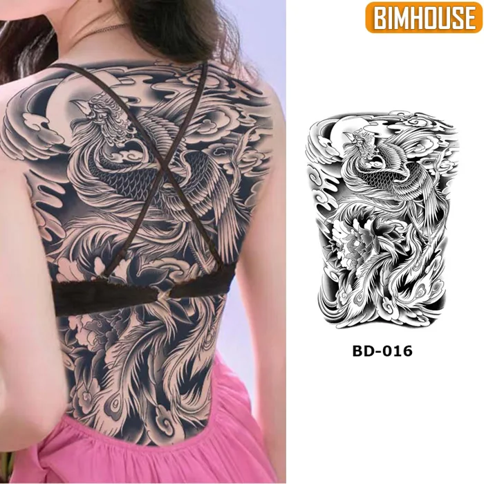 Hình xăm phượng hoàng full lưng BD-016, miếng dán hình xăm tạm thời 15 ngày  chống nước