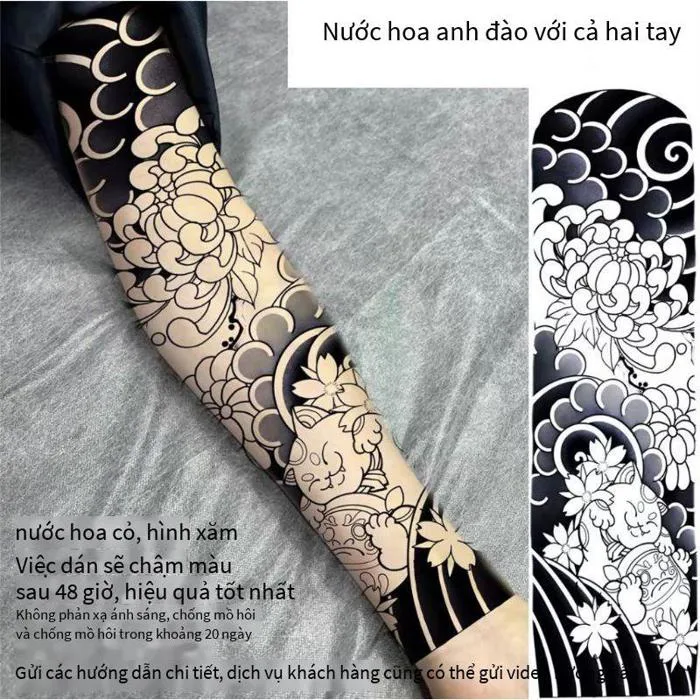 Hình Xăm Dán Full Tay Chân Hoa Lớn - Hoa Anh Đào Nước Thảo Dược An Toàn
