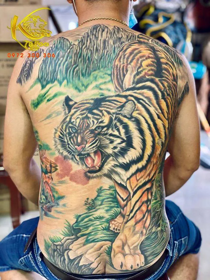 Hình xăm full lưng mãnh hổ màu đẹp-Ken Biên hòa Tattoo – Biên Hòa Tattoo