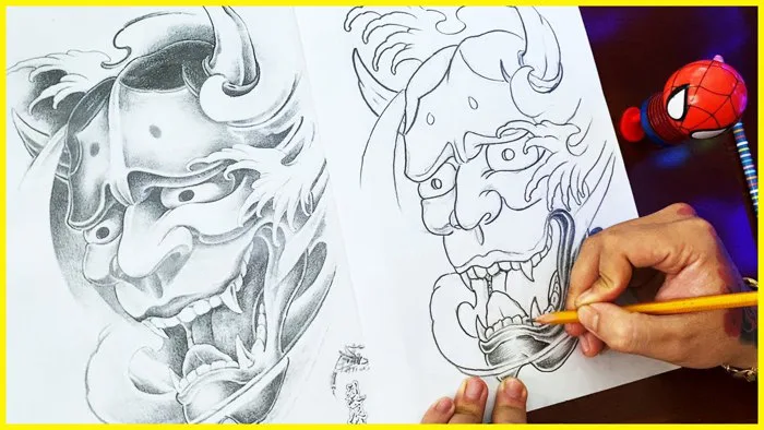 Vlog 48 : HƯỚNG DẪN VẼ HÌNH XĂM MẶT QUỸ ONI P2 ( SHADER) | SIN TATOO