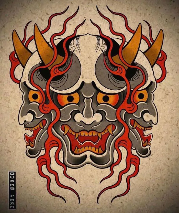 Mặt quỷ nhật cổ | Quỷ oni, Mặt quỷ tattoo, Hình xăm quỷ