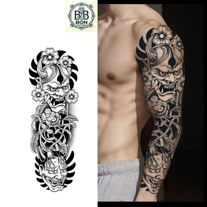 Hình Xăm Dán 15 Ngày Toàn Cánh Tay QB-016 Họa Tiết Mặt Quỷ Nhật Cổ, Hình Xăm  Giả Kín Tay Lâu Phai Siêu Ngầu Cho Nam Nữ | Shopee Việt Nam