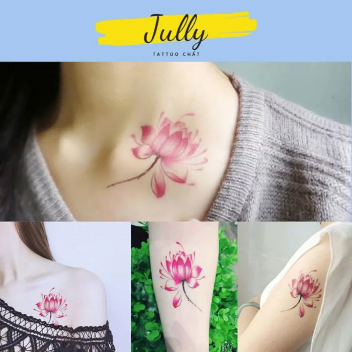 hình xăm dán hoa sen mini JULLY Tattoo chất (kích thước 10,5x6cm) hình xăm  chống nước xăm tạm thời an toàn bền đẹp | Lazada Việt Nam