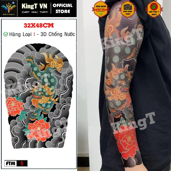 Hình xăm full tay màu nhật cổ kì lân phong thủy đẹp lộng lẫy hàng chính  hãng KingT