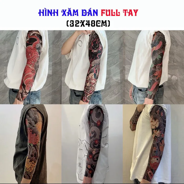 Hình Xăm Dán Full Tay Nhật Cổ 32x48cm – Tattoo Dán Có Màu – Giữ Màu 3-5  Ngày – Phong Cách Cá Tính