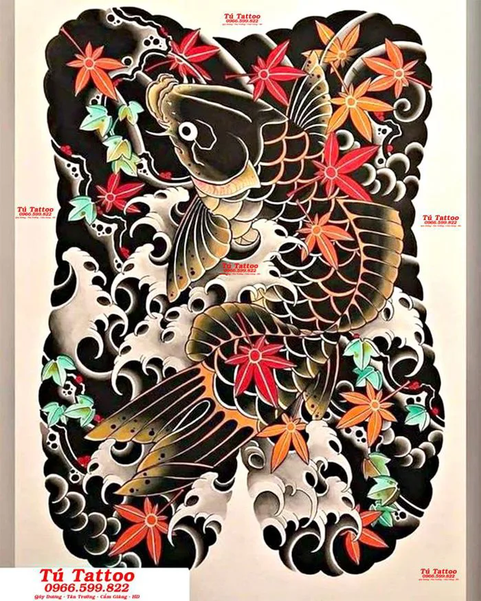 hình xăm cá chép kín lưng đẹp nhất - Tú Tattoo Hải Dương - 0966.599.822
