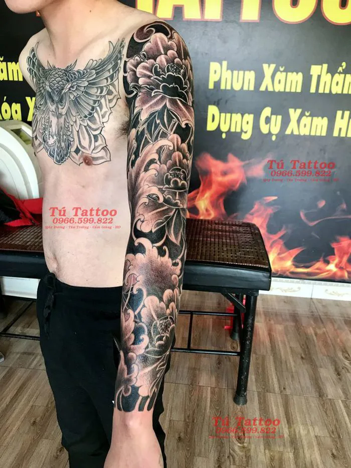hình xăm nhật cổ kín tay đẹp nhất - Tú tattoo Hải Dương