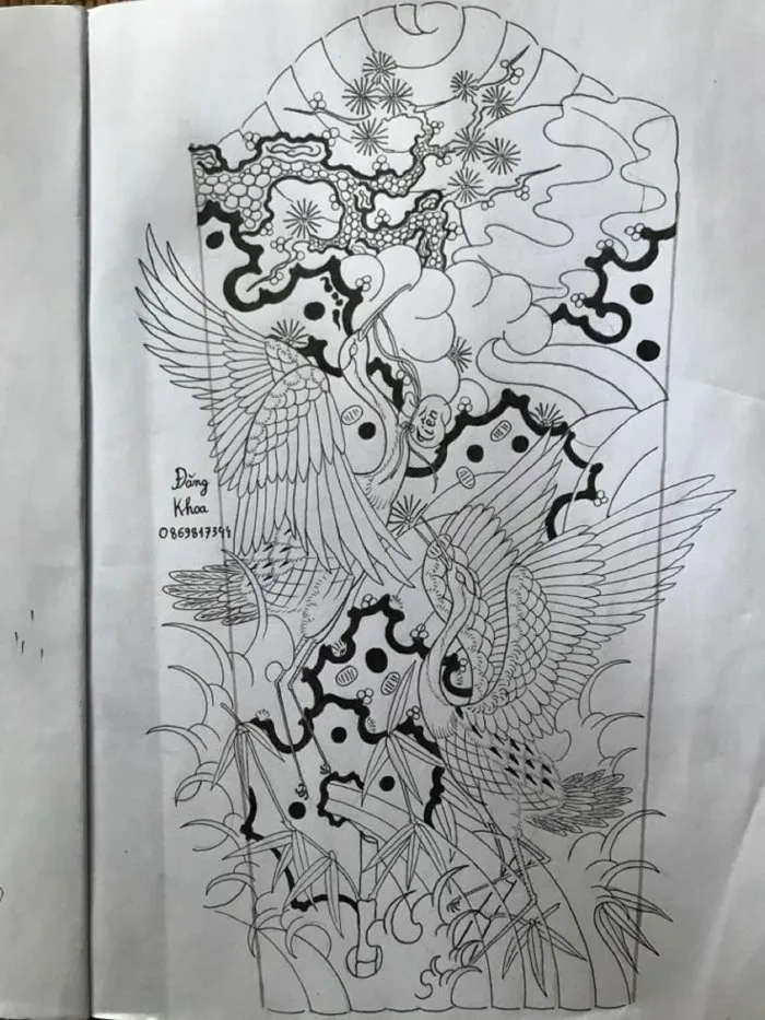 Mẫu chân hạc tattoo nhật cổ