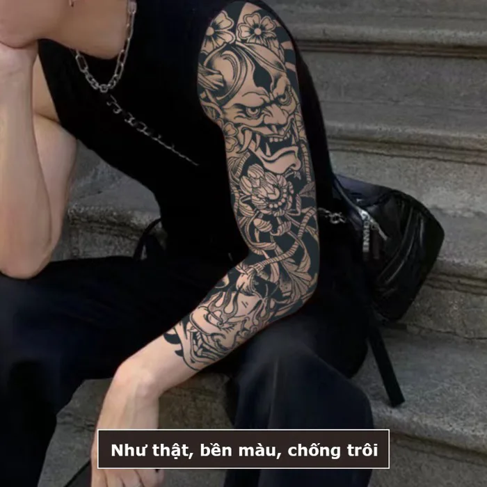 Hình xăm full tay quỷ Hanya 15 ngày chống nước QB-016, miếng dán hình xăm  tạm thời nhật cổ bền đẹp