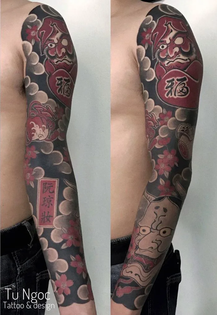 Hình xăm nhật cổ. Tattoo mặt quỹ. Tattoo hanya. Tattoo daruma