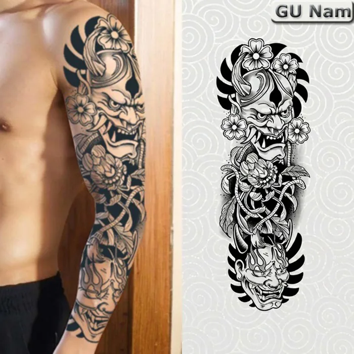 Hình xăm dán song quỷ Hanya hoa sen QB-016, xăm tạm thời 15 ngày nhật cổ  chống nước bền màu như thật | Shopee Việt Nam