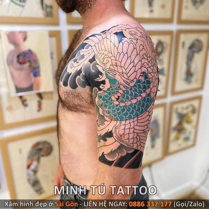 Các hình xăm phượng hoàng full bắp tay qua ngực