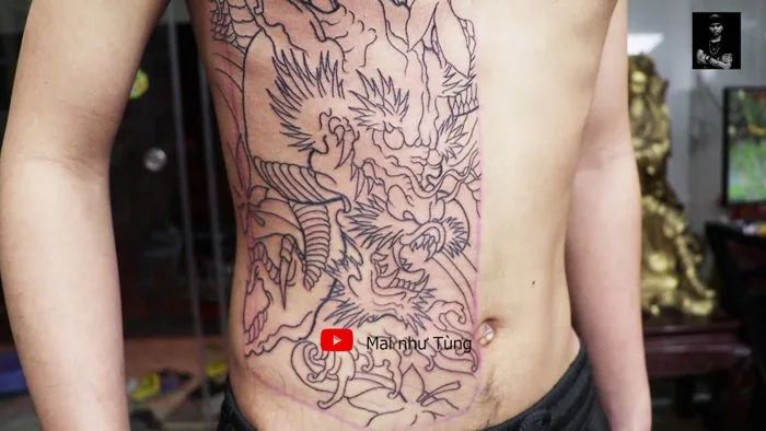 hình xăm rồng nửa ngực ( dragon tattoo outline) @MTART92
