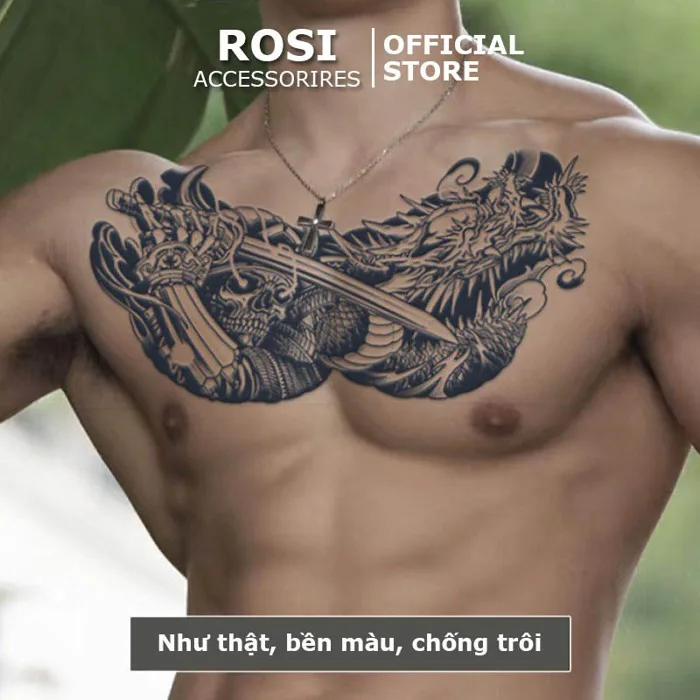 Hình xăm nửa ngực lưng bụng HX-012 chống nước, miếng dán hình xăm nhật cổ  15 ngày bền đẹp