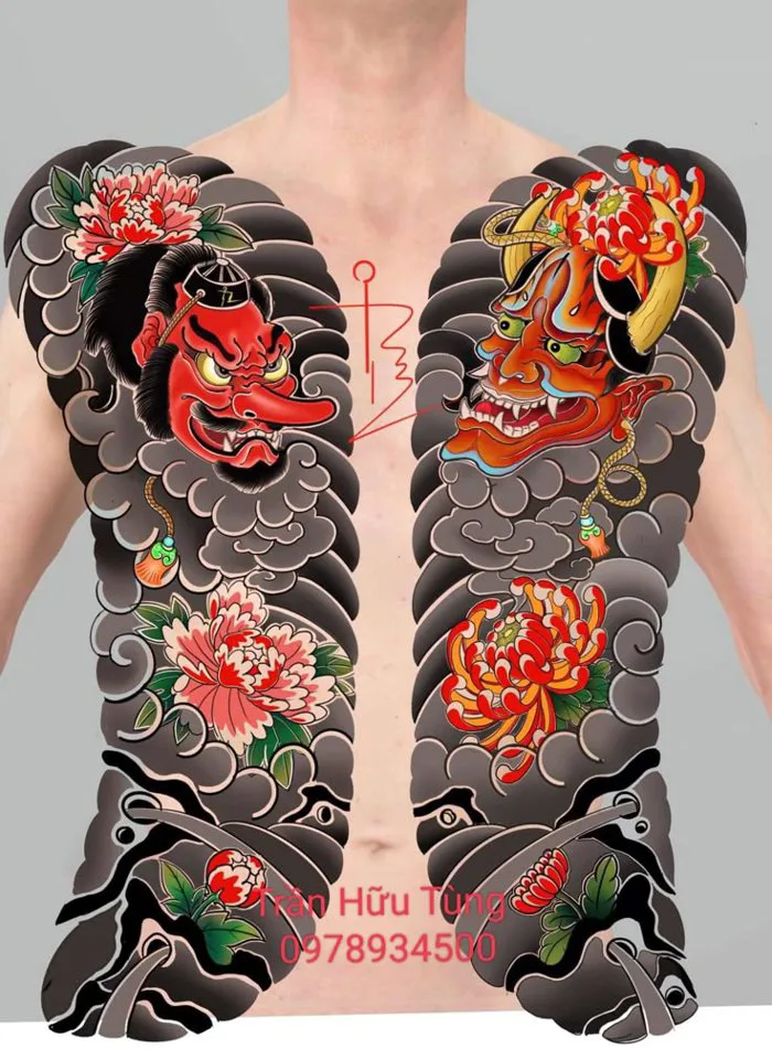 Hình xăm nhật cổ full ngực