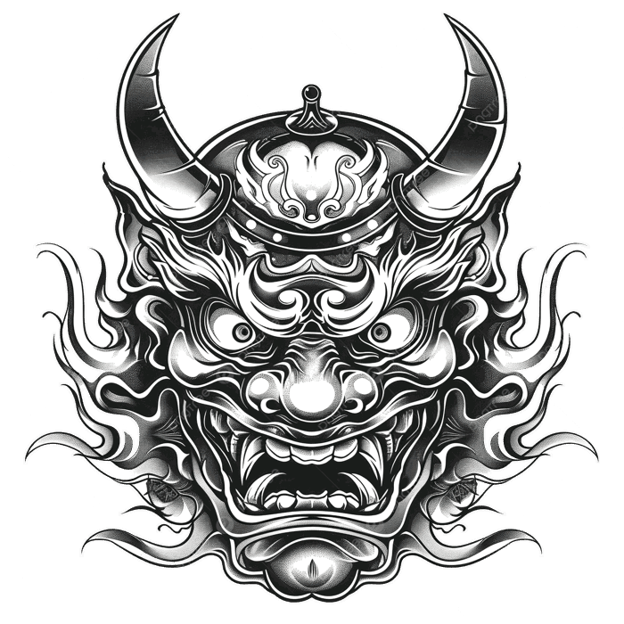 Hình ảnh Phong Cách Hình Xăm Mặt Nạ Oni đen Trắng PNG , Ma Quỷ, Trang Trí,  Sinh Vật PNG trong suốt và Vector để tải xuống miễn phí