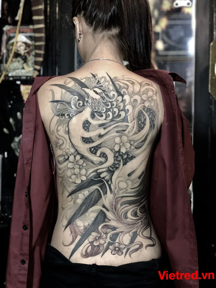 Hình xăm tứ linh hội tụ Long - Lân - Quy - Phụng