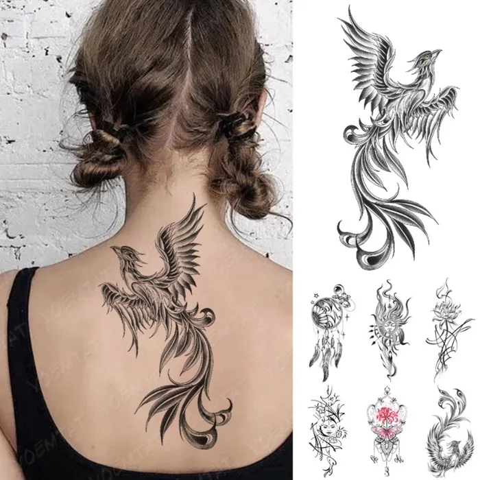Hình Xăm Dán Tạm Thời Chống Nước Hình Lông Vũ Rồng Phượng Hoàng Trung Hoa  Màu Đen Mới | Shopee Việt Nam