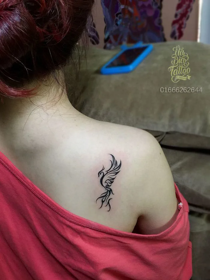 Phonix tattoo, mini tattoo, cute tattoo, girl tattoo, tattoo for girl,  tattoo , hình xăm phượng hoàng, chim phượng, phượng hoàng lửa, hình xăm  tribal, xăm lưng, xăm nữ, xăm nghệ thuật,