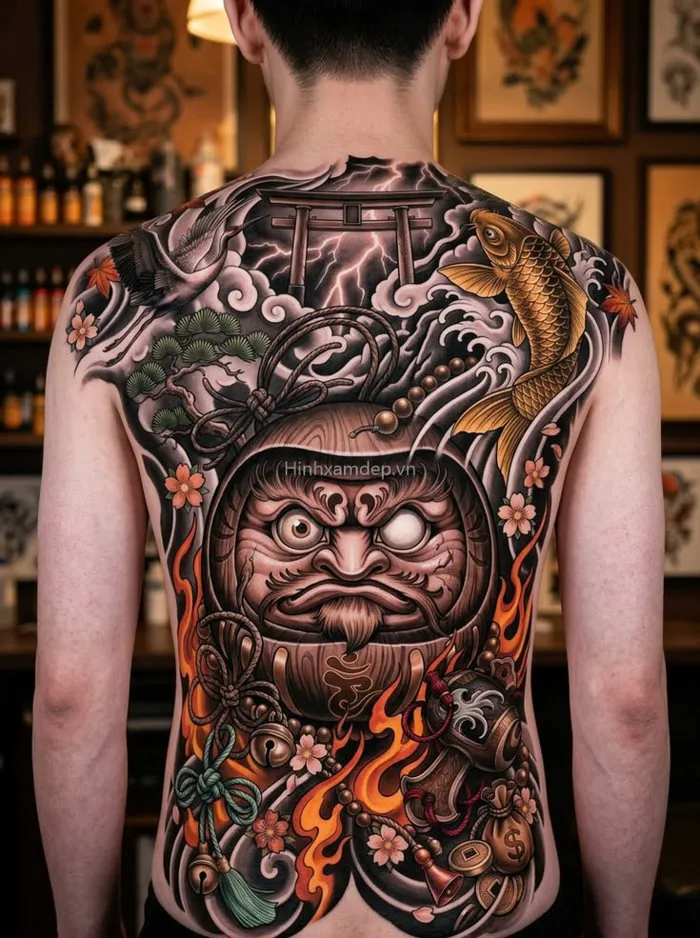 💰 Đón Tài Chiêu Lộc Với Hình Xăm Daruma Túi Tiền & Búa Thần Tài Kín Lưng