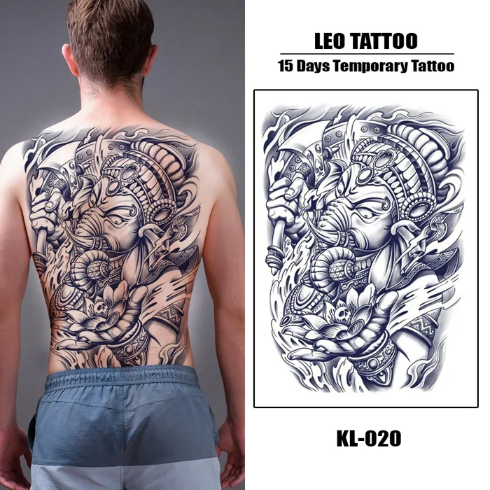 Hình Xăm Dán Voi Thần Ganesha Full Lưng Cực Ngầu – Tattoo Dán 15 Ngày –  35x48cm