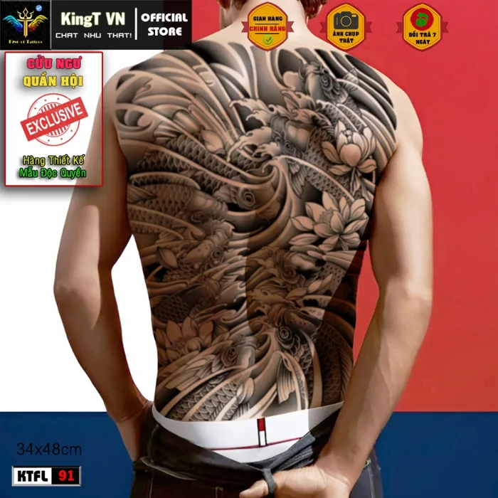✅ Hình xăm 15 ngày full lưng nhật cổ thần voi ganesha voi thần tài hàng  chính hãng KingT
