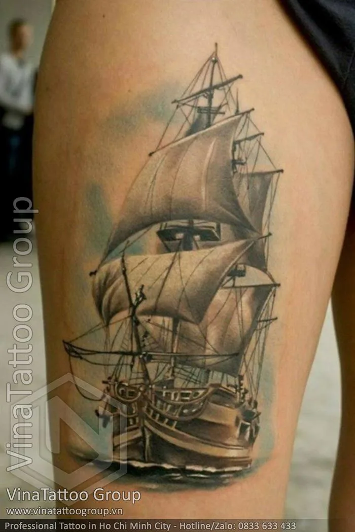 Hình xăm thuyền buồm - VinaTattoo Group