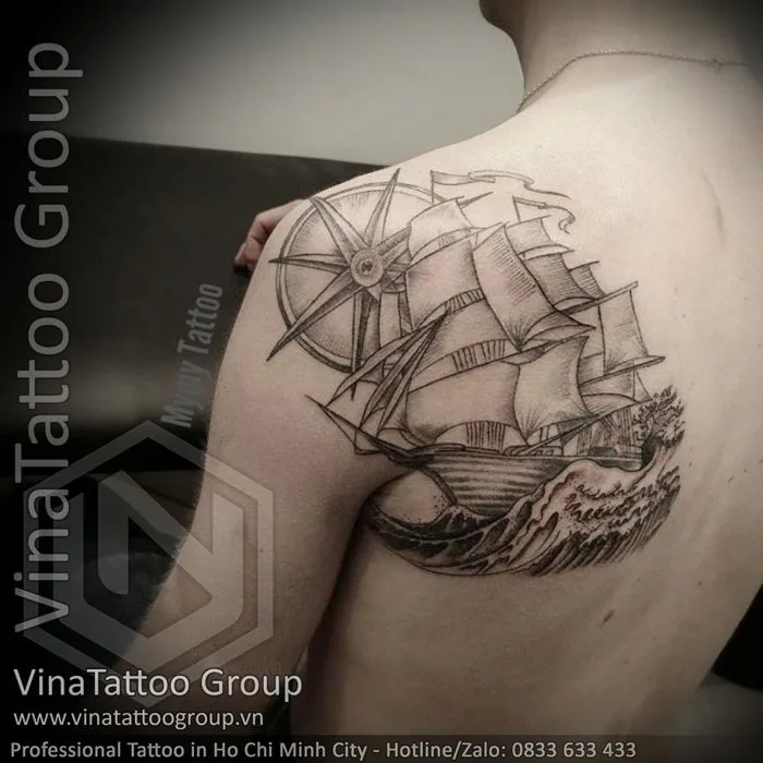 Hình xăm thuyền buồm - VinaTattoo Group