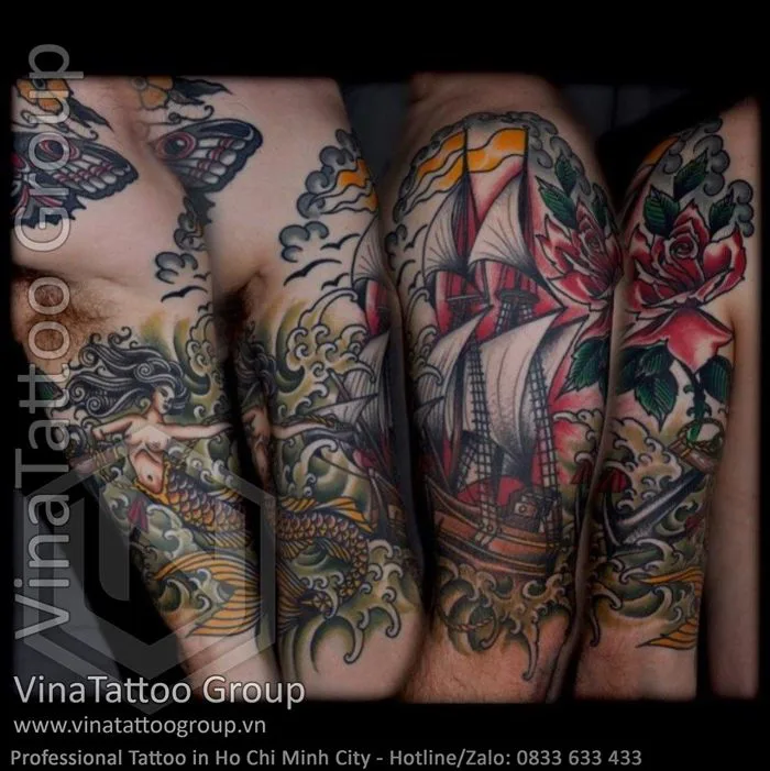 Hình xăm thuyền buồm - VinaTattoo Group