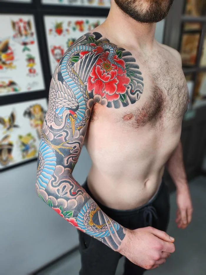 Hình xăm sếu và rắn của tôi (irezumi tattoo, glasgow) : r/irezumi