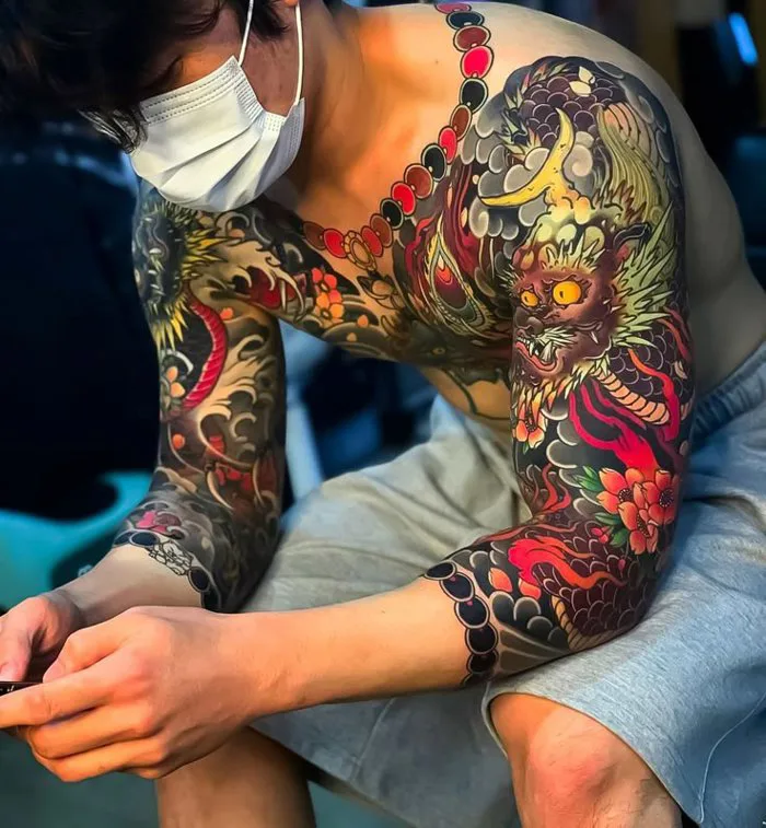 Hình xăm toàn thân | Hình xăm hoa mẫu đơn, Hình xăm irezumi, Hình xăm nhật