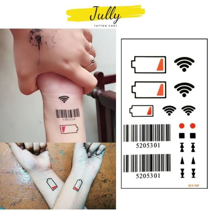 hình xăm dán mã vạch pin yếu wifi mini JULLY Tattoo chất (kích thước  105x6cm) hình xăm chống nước xăm tạm thời an toàn bền đẹp Hình Xăm Dán  Không Gây Kích