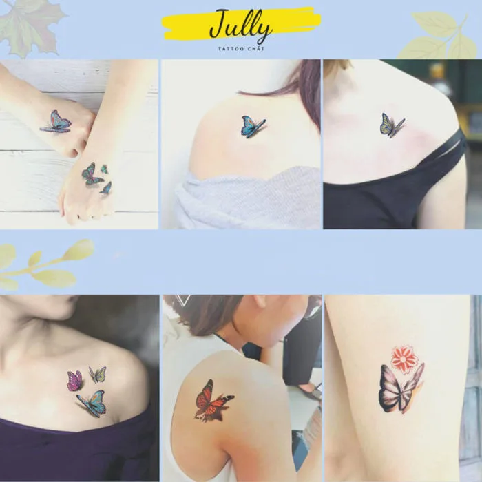 hình xăm dán bướm 3D mini cho nữ JULLY Tattoo chất (kích thước 10,5x6cm)  hình xăm chống nước xăm tạm thời an toàn bền đẹp | Lazada Việt Nam