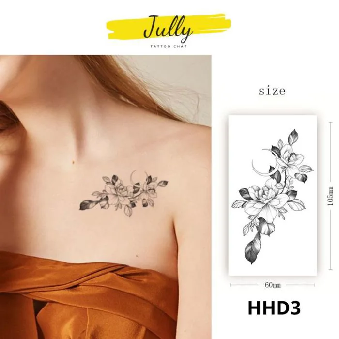 hình xăm dán hoa đen trắng mini nhẹ nhàng quyến rũ JULLY Tattoo chất (kích  thước 105x6cm) hình xăm chống nước xăm tạm thời an toàn bền đẹp Hình Xăm  Dán Không