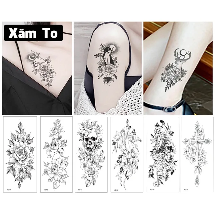 Hình Xăm Miếng Dán Tạm Thời Tattoo Hoa Hồng Đầu Lâu Hộp Sọ Khủng Long Kì  Lân Hổ Thánh Giá Legaxi