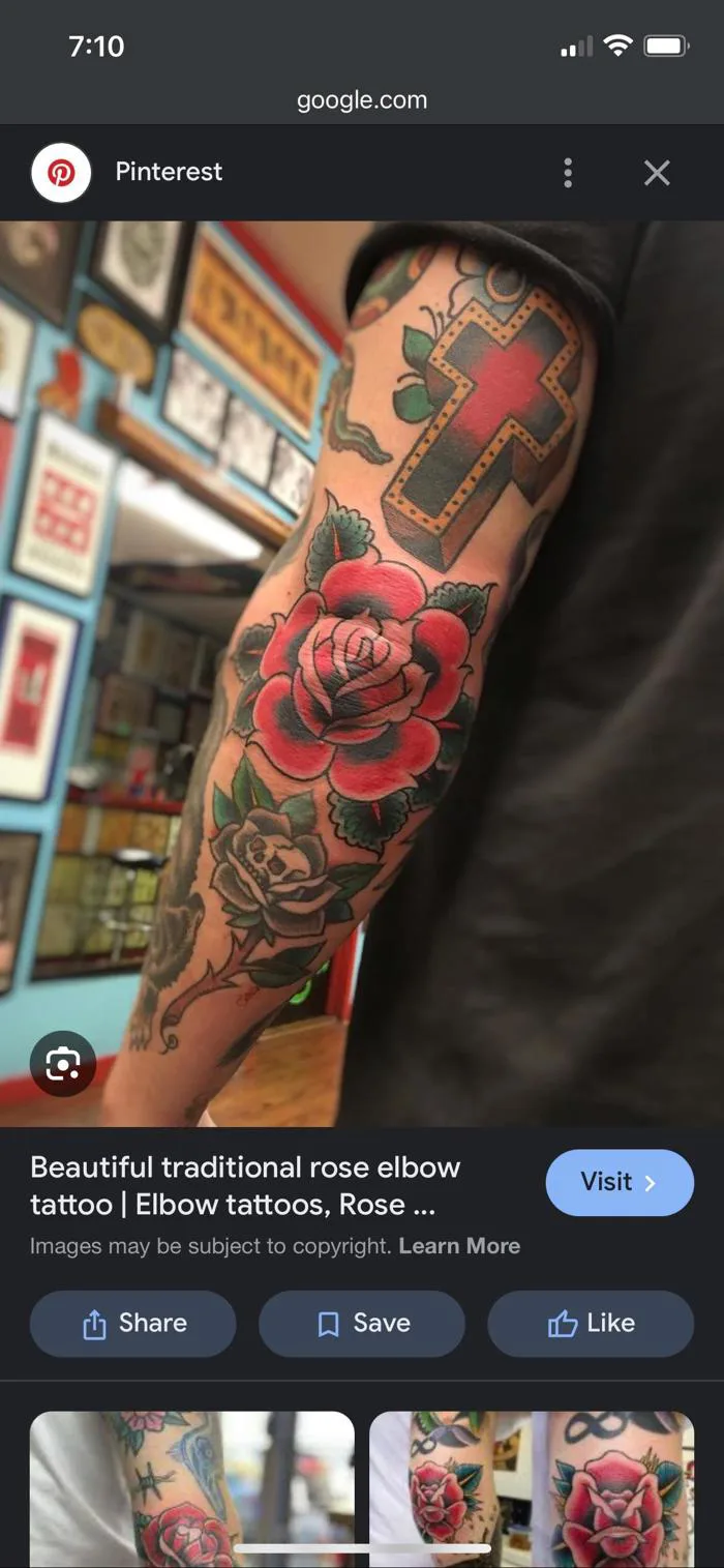 Xăm hình hoa hồng - ở khuỷu tay hay là không? : r/traditionaltattoos
