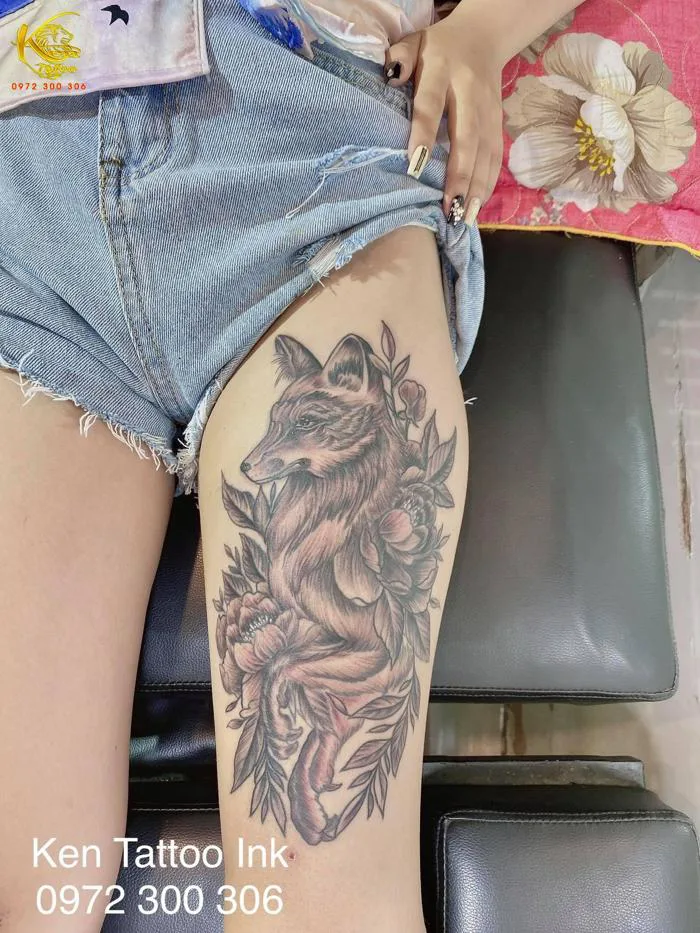 Hình xăm Tỉa hồ ly và hoa mẫu đơn đẹp -Ken Biên hòa Tattoo – Biên Hòa Tattoo