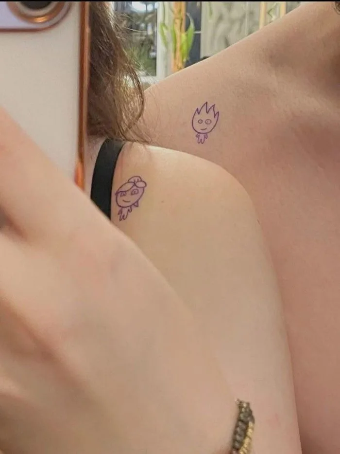 Design cartoon style | Couple simple tattoo ideas, Minimalist couples tattoo  ideas, Couple set tattoo