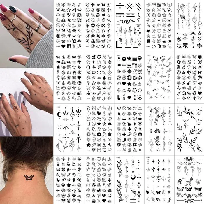 Amazon.com : JoyfulGlam 630 PCS Small Finger Temporary Tattoo Adult  Realistic Tiny Fake Tattoos For Women Bulk Mini Cute Black Long Lasting  Temp Tattoos Stickers For Hand : Beauty & Personal Care