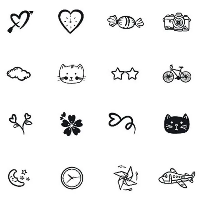 Cute Mini Icons Tattoo Sheet | Jagua, 2 Weeks – Temporalis