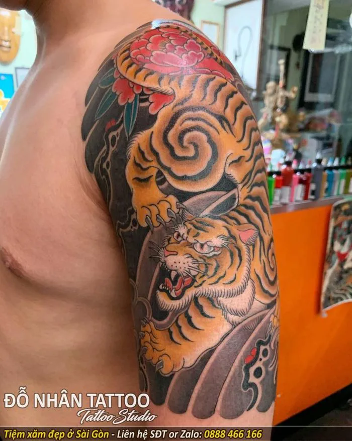 Hình xăm hổ, nhật cổ full bắp tay