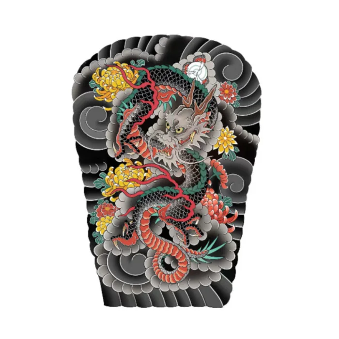 Hình xăm full chân nhật cổ màu kích thước 50x70cm lưu da 3-5 ngày